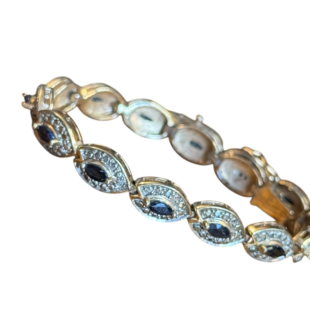 Elegant Authentic Sapphire Gold plt Sterling silver 925 Blue Stone Bracelet